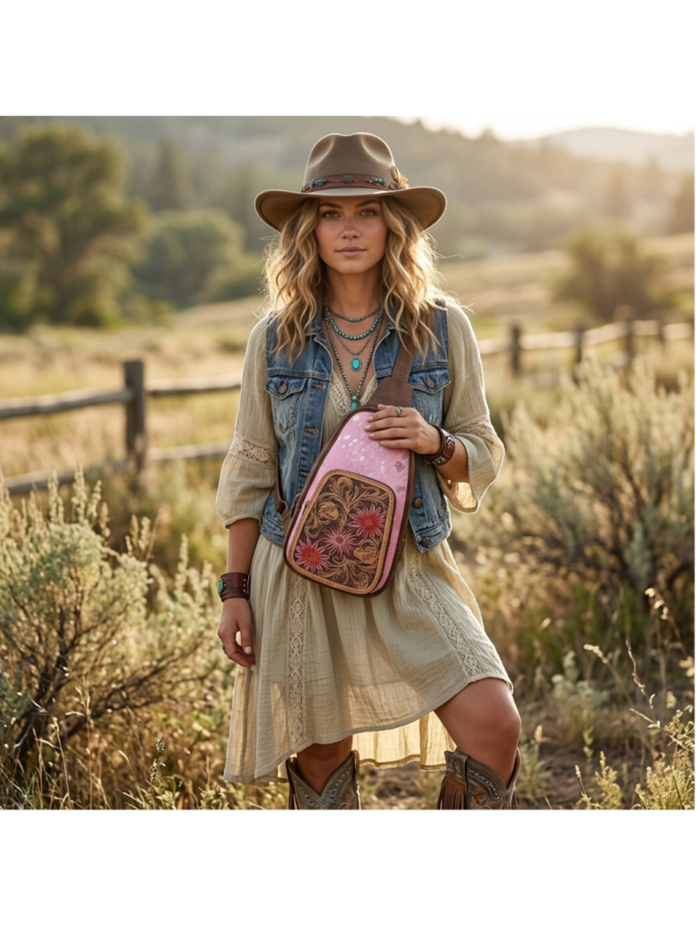 American Darling Pink Bloom Splash Crossbody Sling Bag